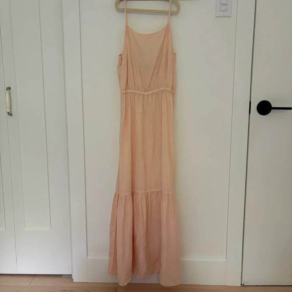 Anthropologie Cloth & Stone 100% linen maxi tiered dress light peach Size XS S M - Picture 3 of 6